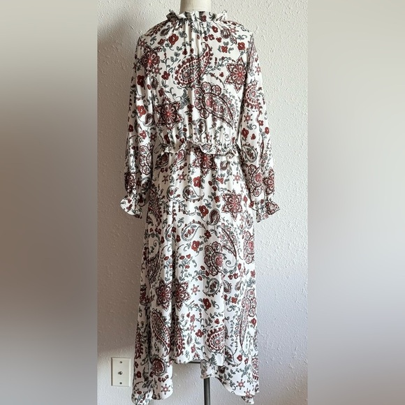 Size 14 Banana Republic Cream Paisley Midi Dress with Rust Accents - Picture 9 of 10